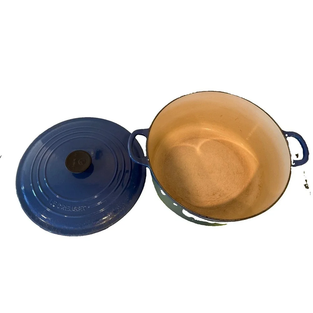 Vintage Le Creuset Cobalt Blue Round Cast Iron Dutch Oven Pot 28 7.25 Qt France
